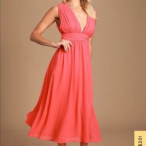 Divine Dahlia Coral Pink Midi Dress